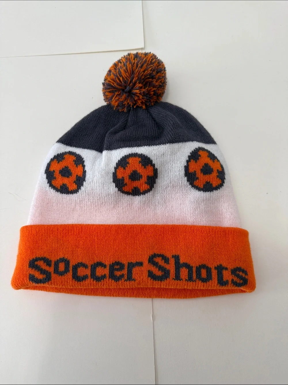 Soccer Shots Kids Orange & White Pom Knit Beanie